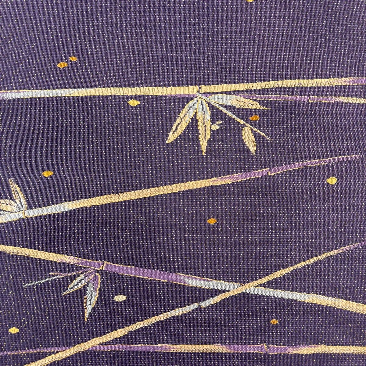 袋帯 秀品 竹 桧垣 金糸 箔 紫 六通 正絹