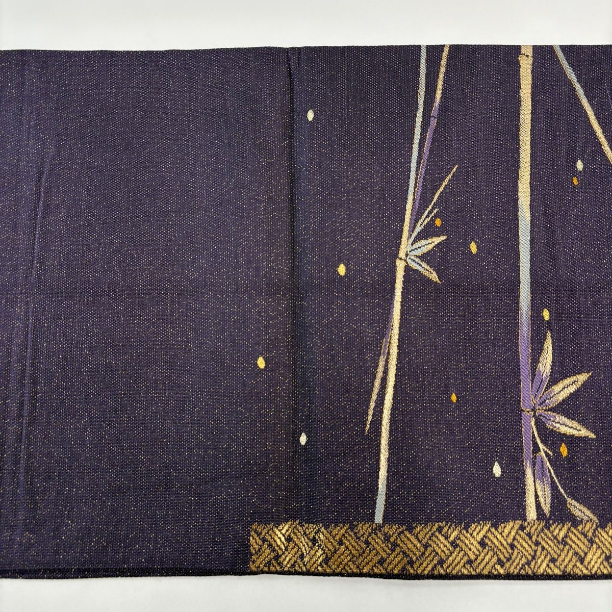  袋帯 秀品 竹 桧垣 金糸 箔 紫 六通 正絹 袋帯 帯