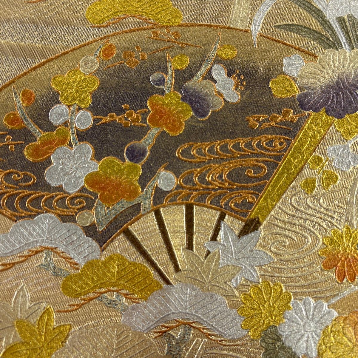 袋帯 秀品 扇 松梅 金糸 金銀彩 金色 お太鼓柄 正絹 【中古】 - メルカリ