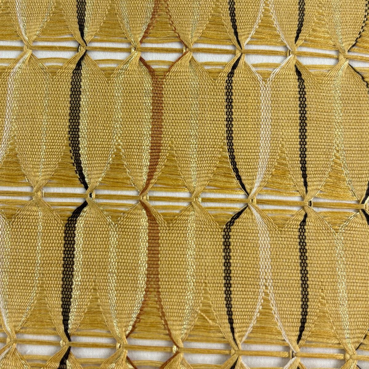 袋名古屋帯 秀品 幾何学 金糸 黄土色 正絹