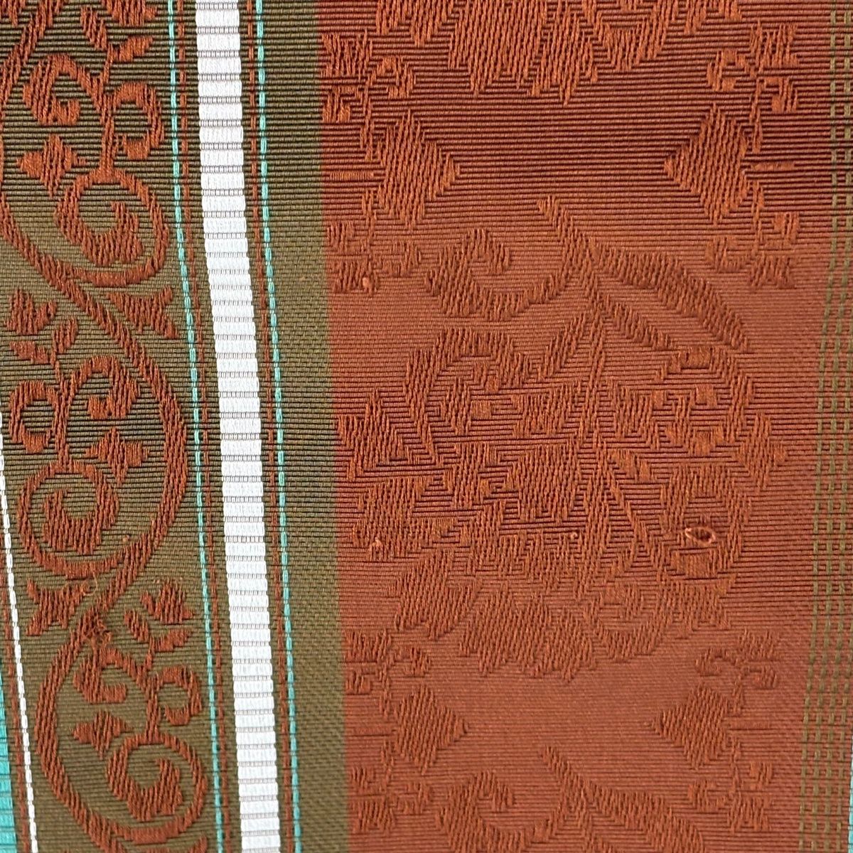 半幅帯 優品 博多織 縞 花唐草 茶色 正絹