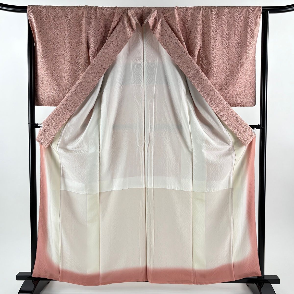  小紋 身丈161 5 cm 裄丈67 M 袷 名古屋帯セット 木目絞り ピンク 正絹 秀品 小紋 着物