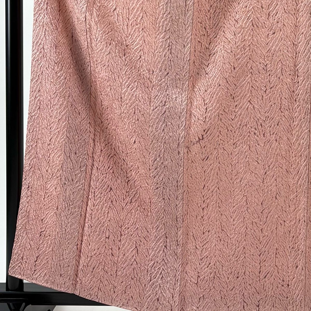 小紋 身丈161.5 cm 裄丈67 M 袷 名古屋帯セット 木目絞り ピンク 正絹 秀品