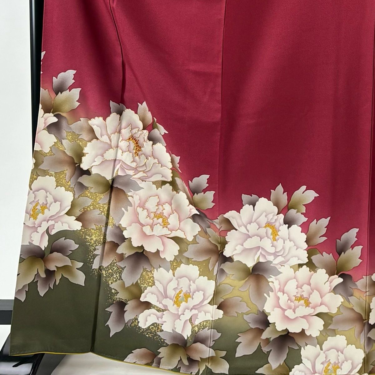 振袖 身丈169 cm 裄丈68.5 L 袷 牡丹 金糸 金彩 赤紫 正絹 秀品