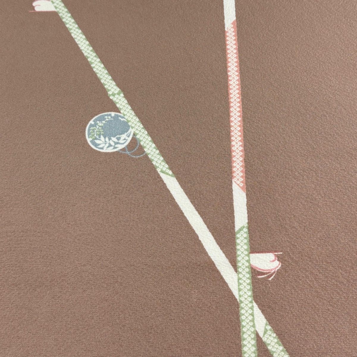 反物 秀品 小紋 うさぎ 丸文 縮緬 薄小豆 正絹