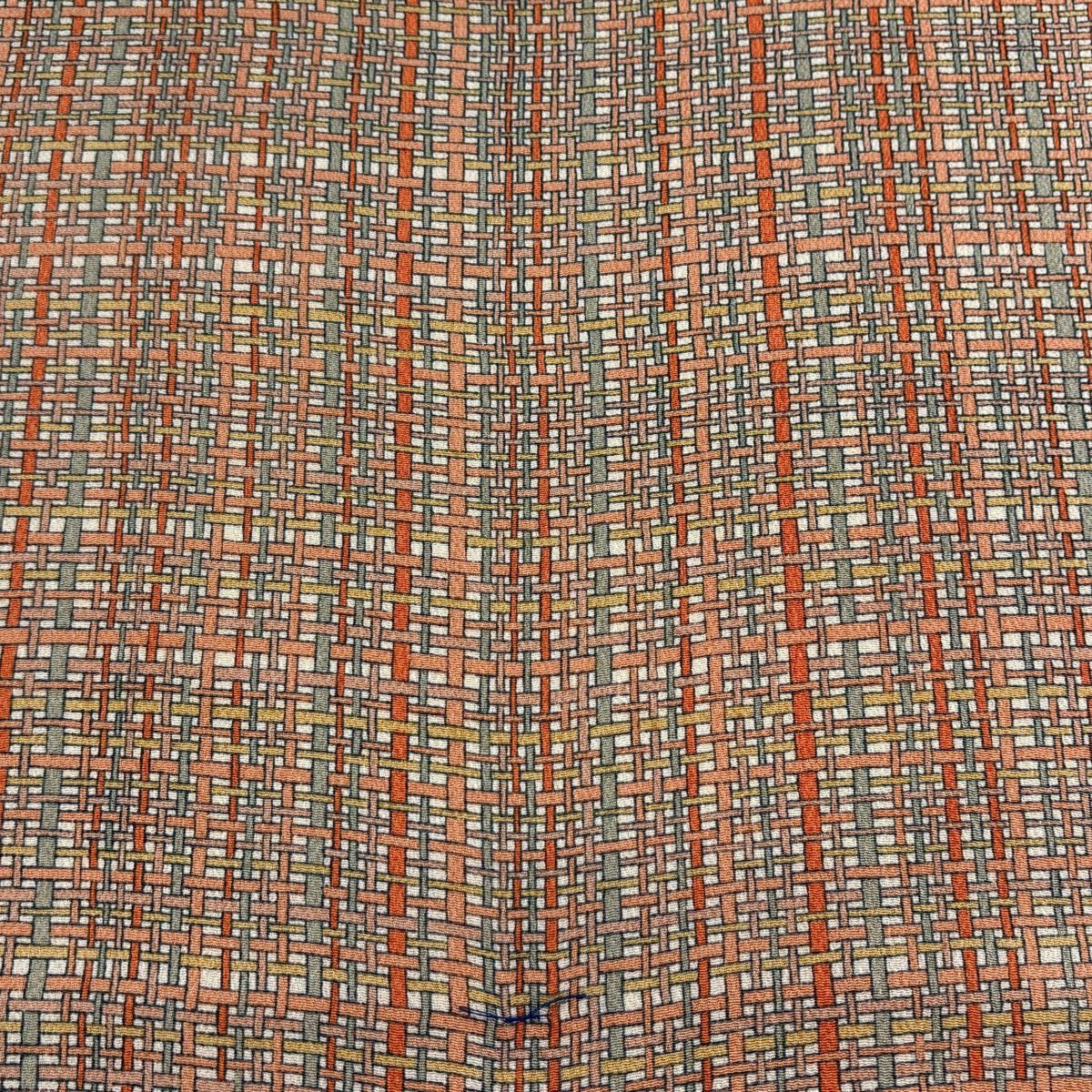 反物 秀品 小紋 落款 幾何学 オレンジ 正絹