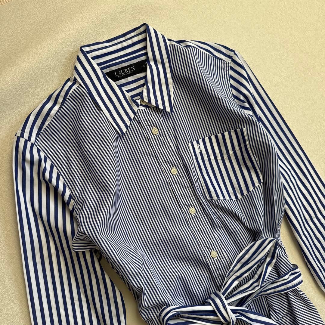 ローレンラルフローレン　ワンピース　ベルト付き　ストライプ　S〜M相当 ローレンラルフローレン ワンピース ベルト付き ストライプ S〜M相当