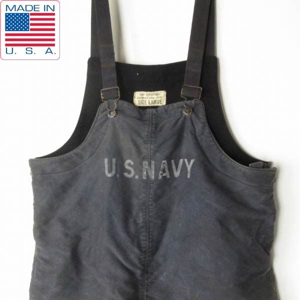 40s 実物 米軍 US NAVY フック金具 デッキパンツ 紺系 L