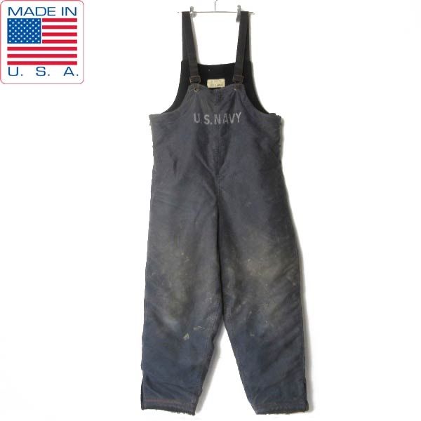 40s 実物 米軍 US NAVY フック金具 デッキパンツ 紺系 L