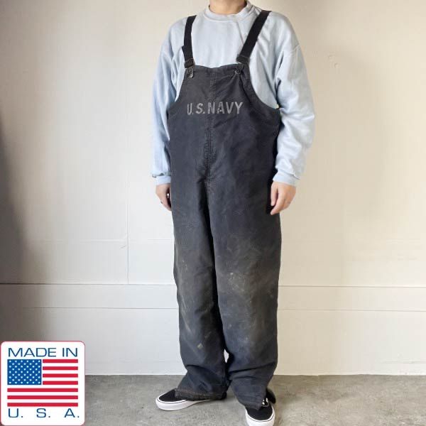 40s 実物 米軍 US NAVY フック金具 デッキパンツ 紺系 L