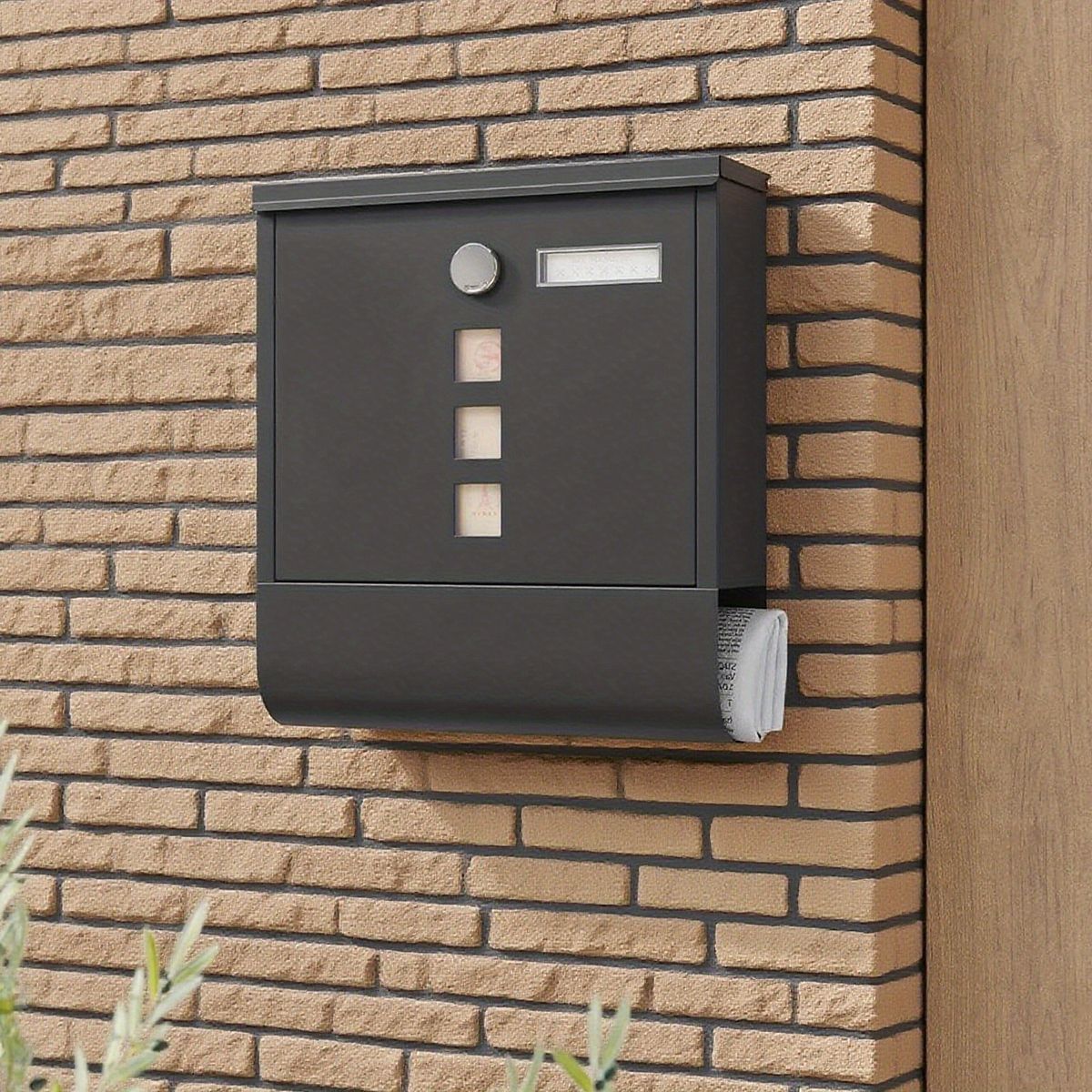 大容量＆防錆 壁掛け 郵便ポスト ロック付き 亜鉛メッキ製 新聞受け付き 鍵付き セキュリティ 郵便受け メールボックス 玄関 オフィス アパート 33.3 x 30.5 9.5 cm