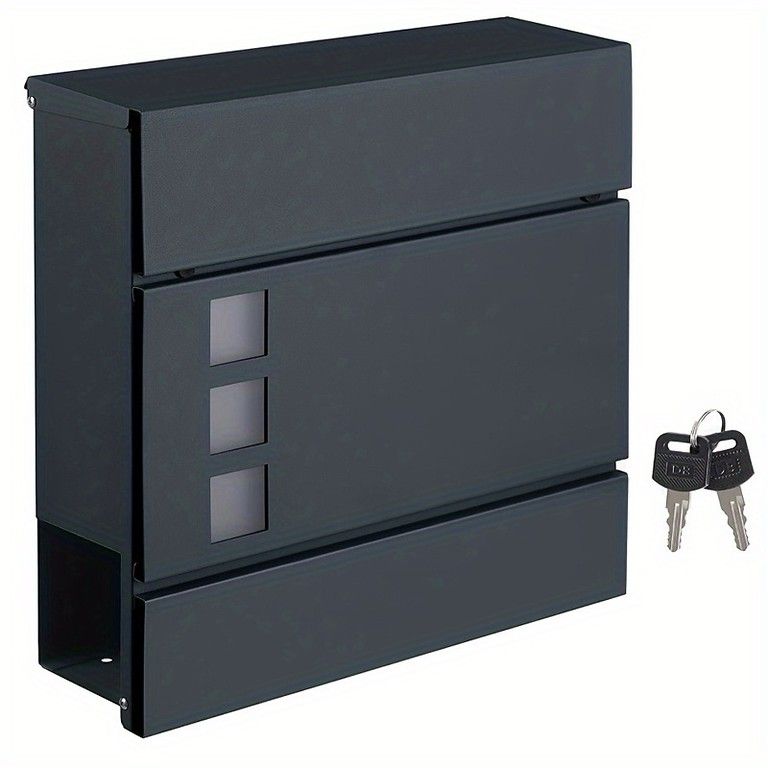 鍵付きで安心 大型メールボックス 郵便受け 壁掛け式 錆びにくいスチール製 新聞受け付き 縦横設置 オフィス 家庭用 防犯対策 郵便ポスト ブラック グレー