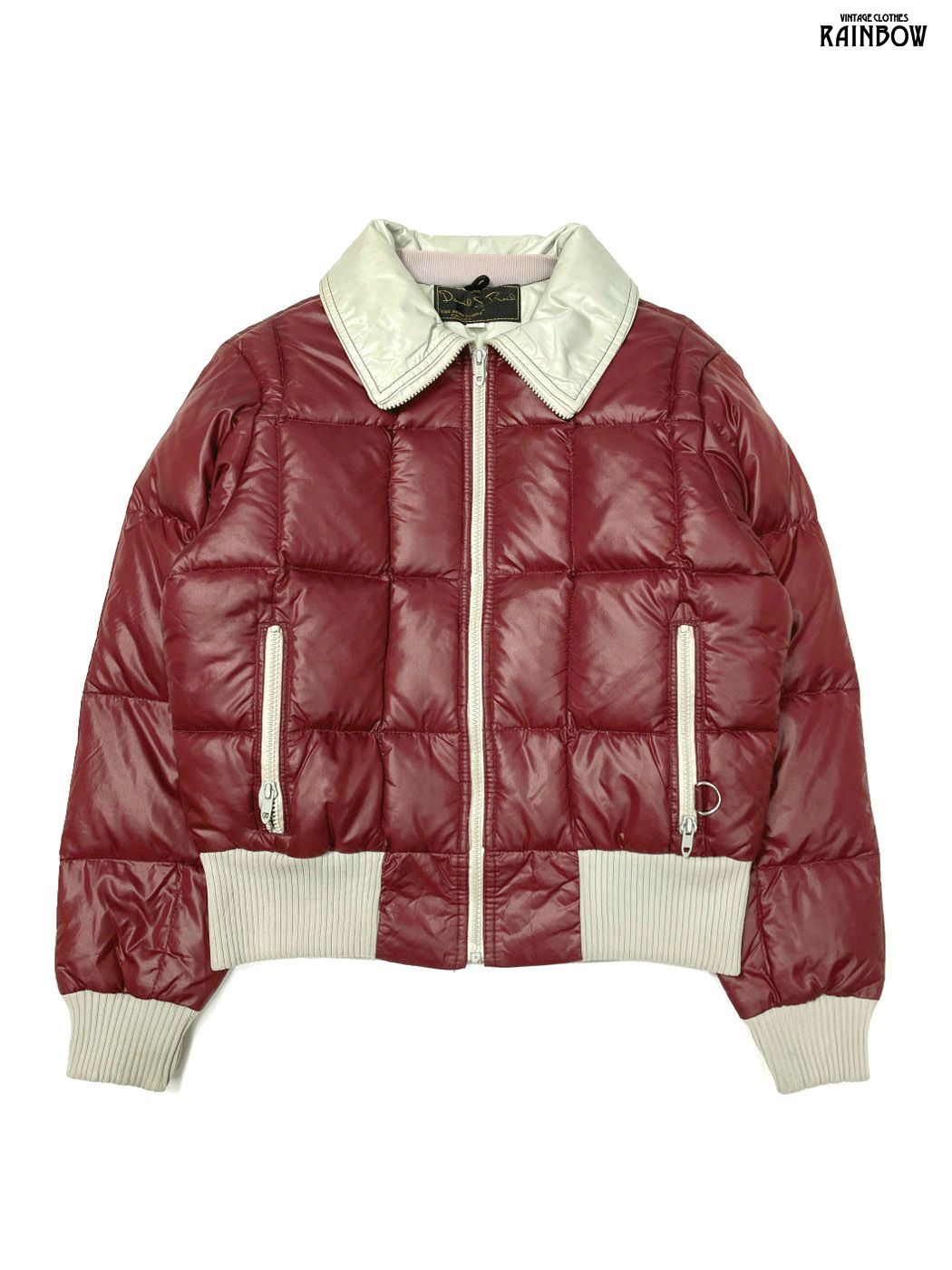 古着 ハイネック TALONジップ 無地 ナイロン 中綿 長袖 アウター ヘビージャケット 赤 ボルドー ttu 2511103