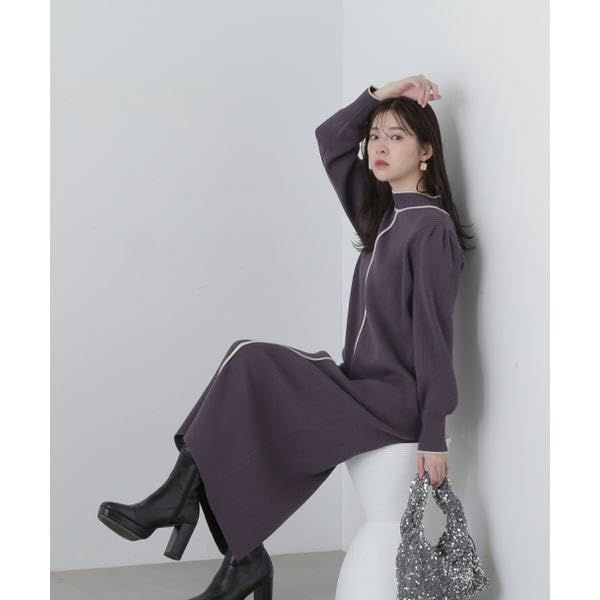 カジュアルドレス パイピングニットワンピース