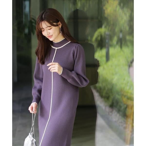 パイピングニットワンピース レディース