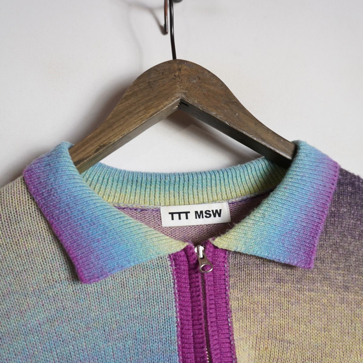 TTT MSW Kasuri Knit polo ニットポロ 正規 22AW ttt ティー Kasuri Knit polo 長袖 カスリ ハーフ ジップ