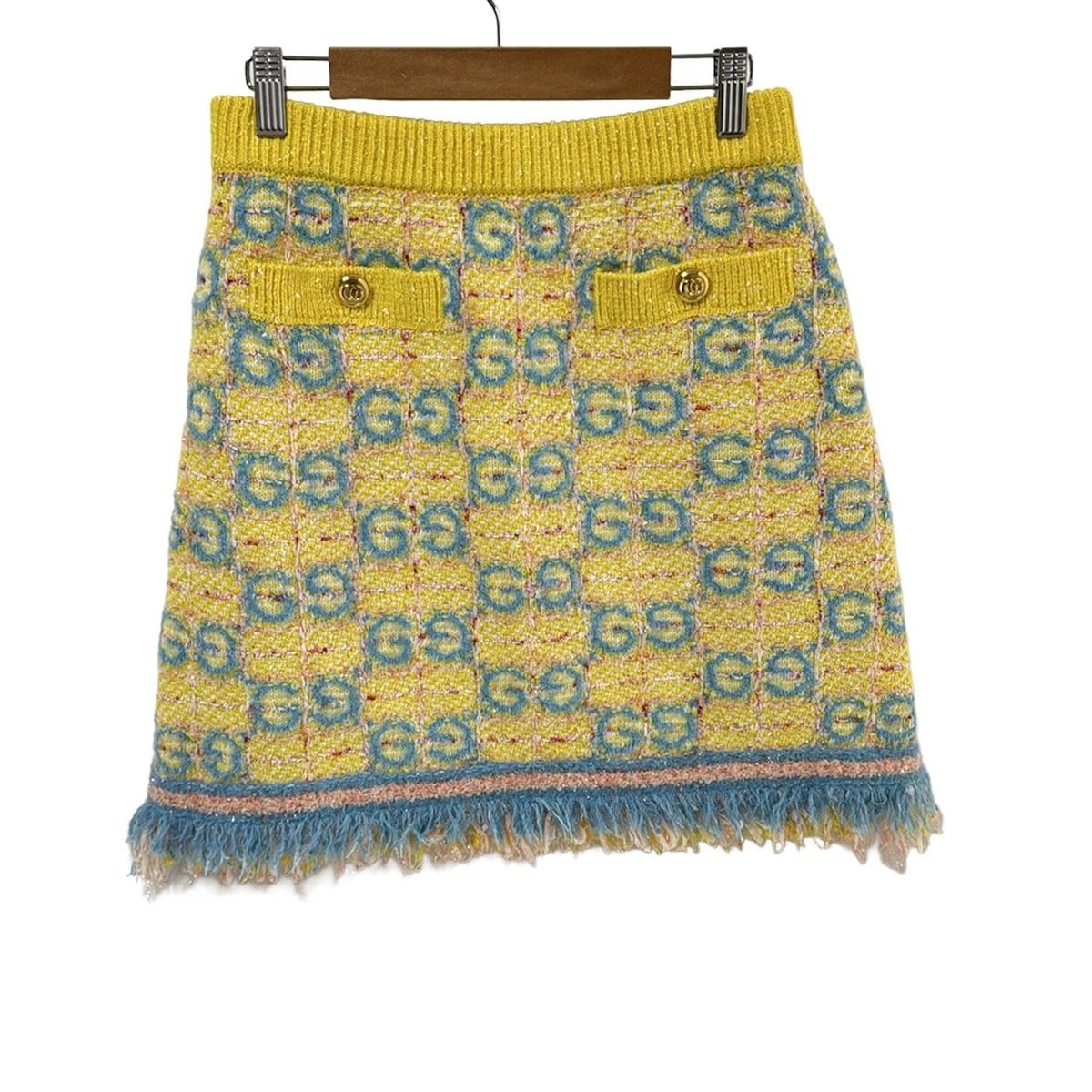 GUCCI グッチ ミニスカート サイズS レディース 749027 イエロー ピンク マルチ ラメ GG柄