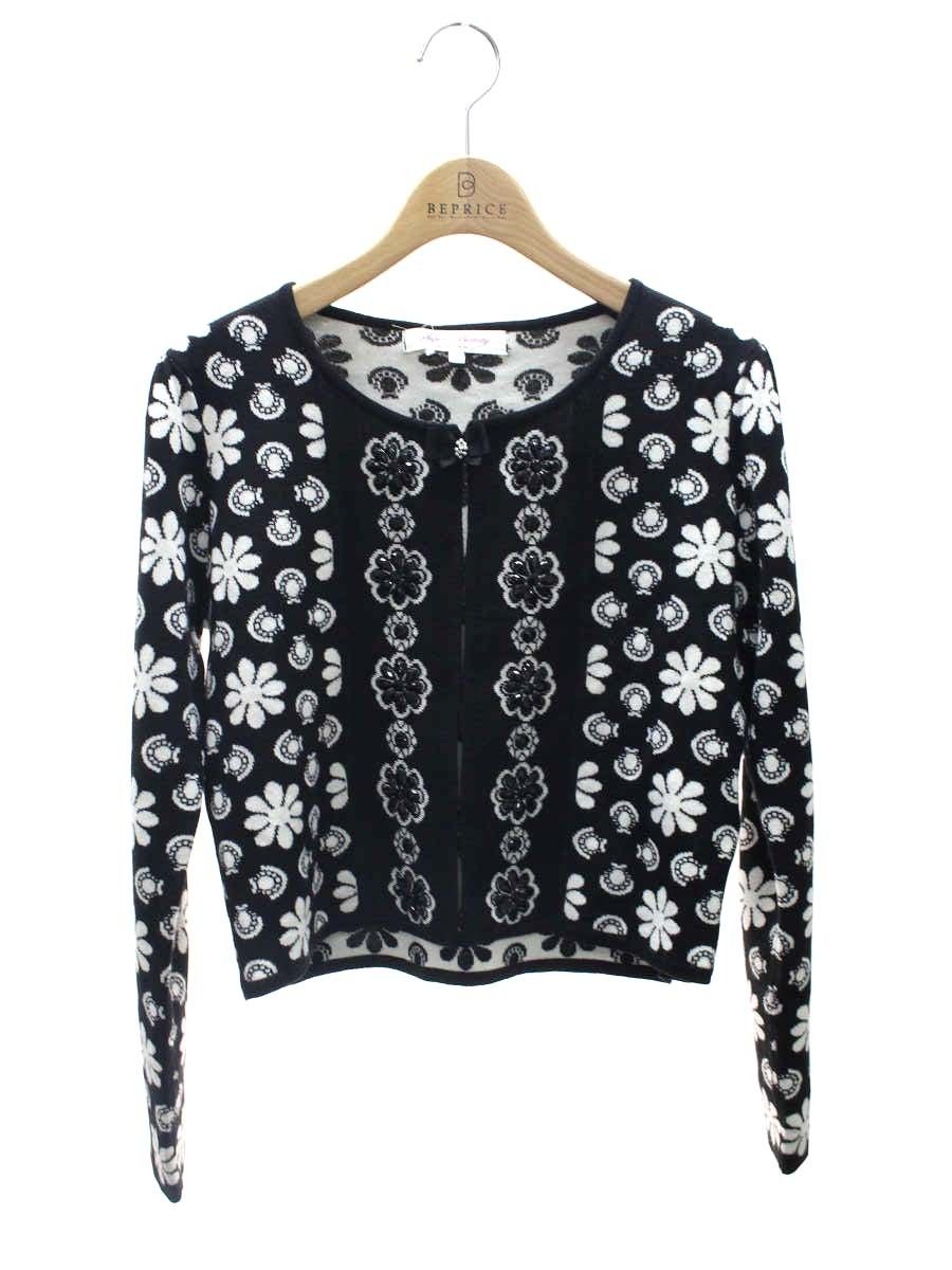 スーパービューティー カーディガン 40 ブラック フラワーモチーフ