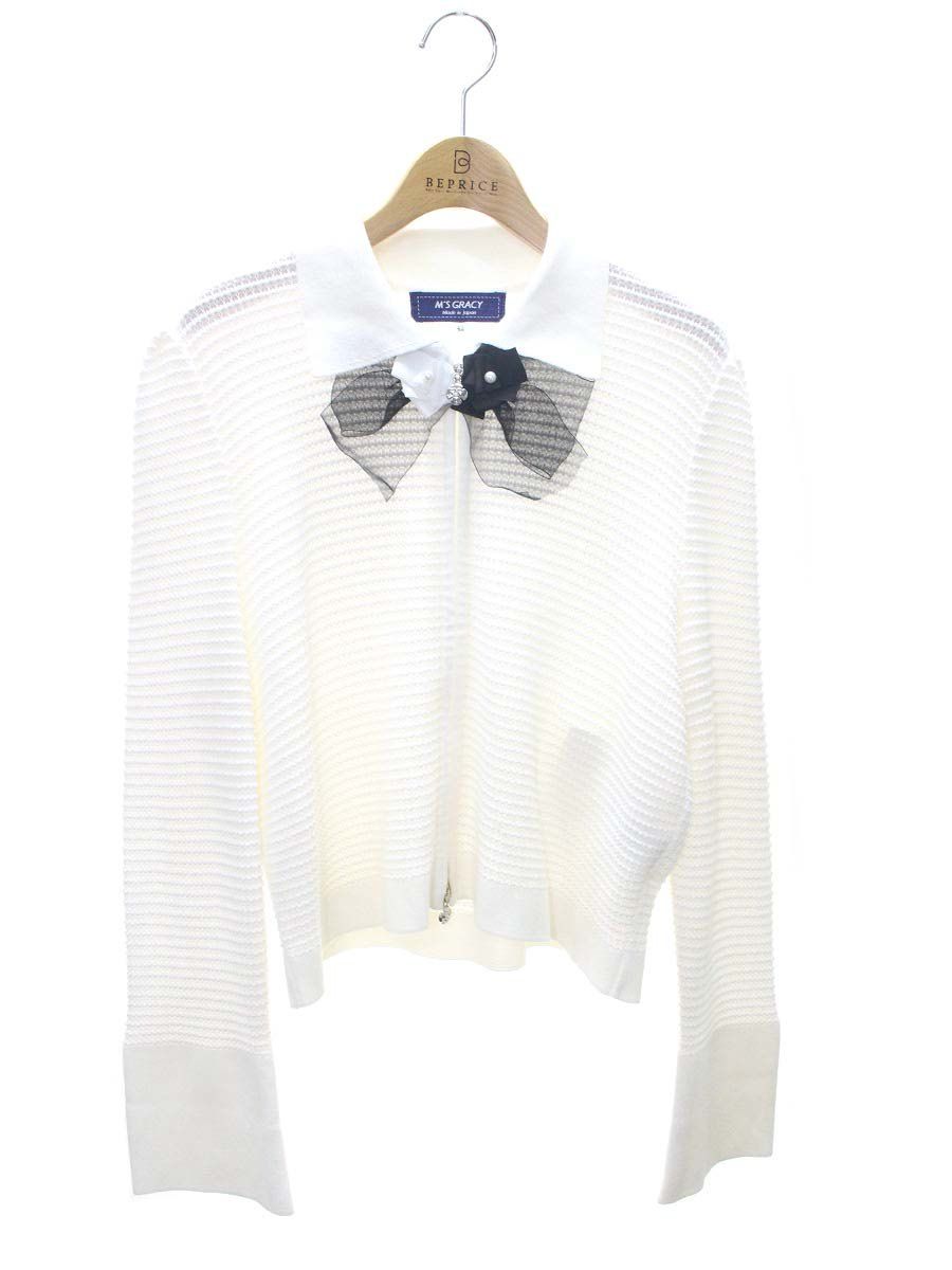 エムズグレイシー バイ ジップアップニットジャケット 418124 42 ホワイト