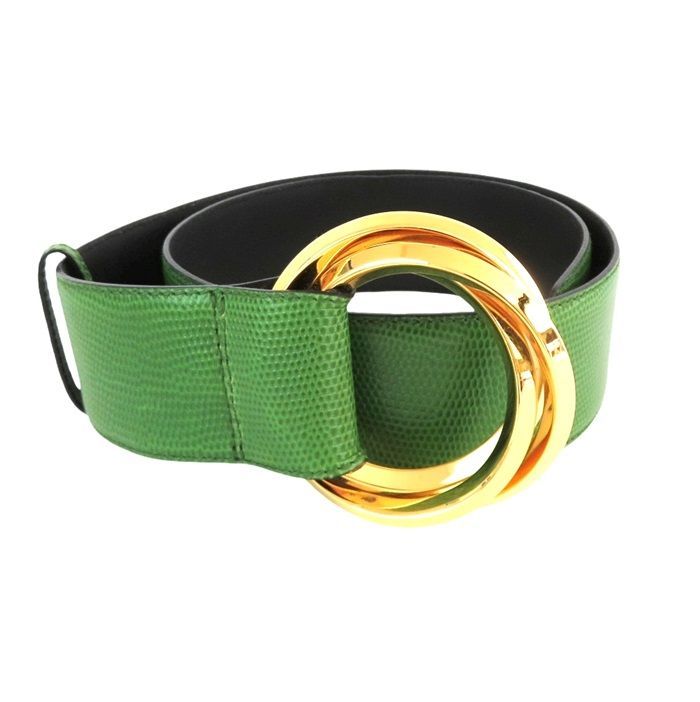 Salvatore Ferragamo サルヴァトーレフェラガモ ワイドレザーベルト グリーン ゴールド 金具 イタリア製 rk 9946