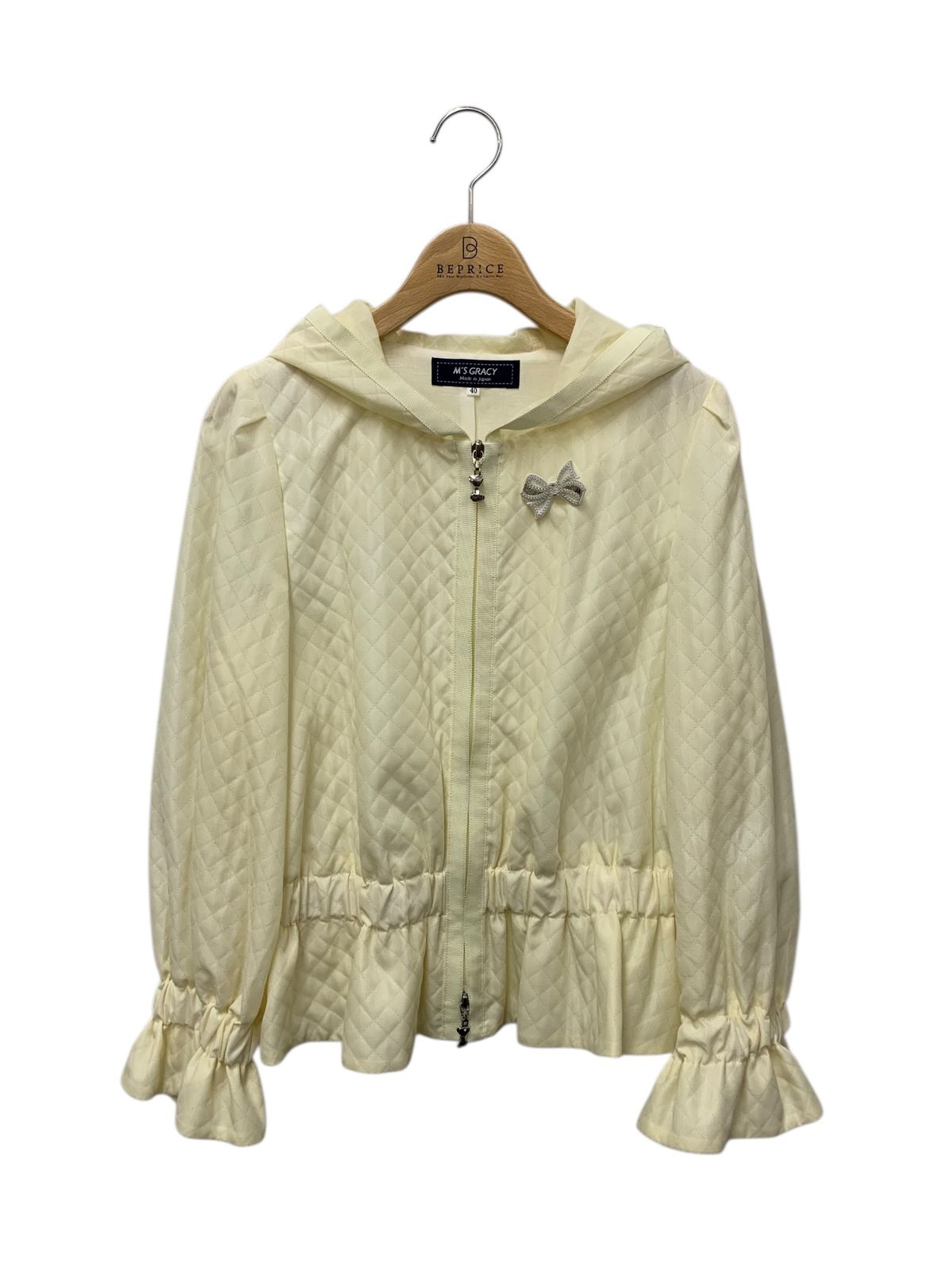 エムズグレイシー 414121 フードジャケット 40 アイボリー キルティング フリル