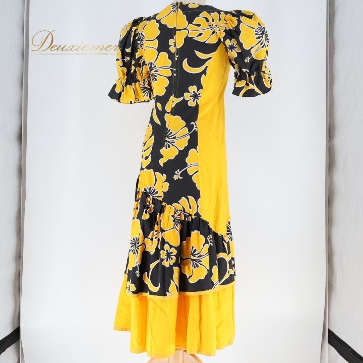 フラダンス 衣装 ワンピース ドレス Lei lani イエロー系 ハイビスカス