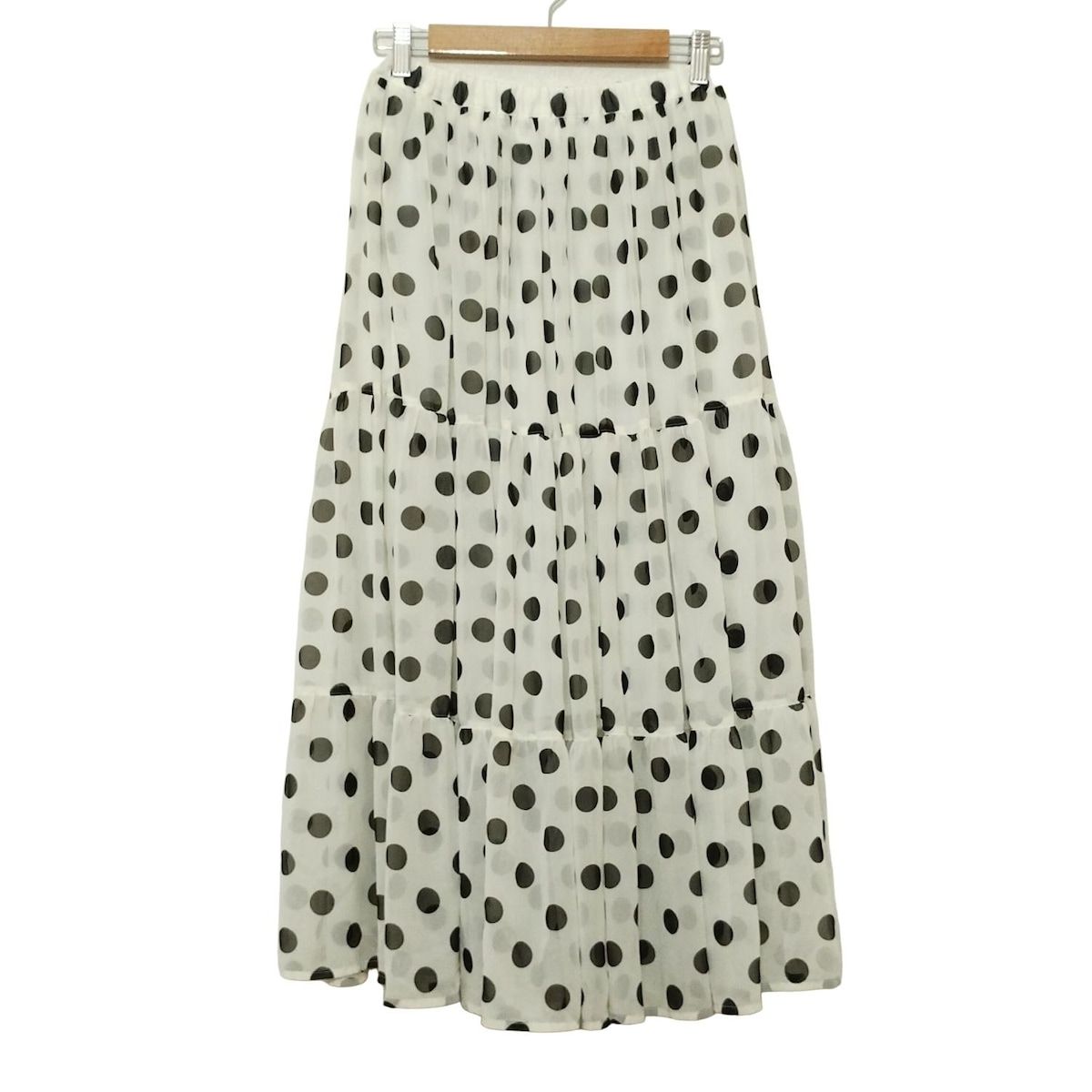 OBLI オブリ ロングスカート サイズS レディース - アイボリー×黒 ウエストゴム ドット柄
