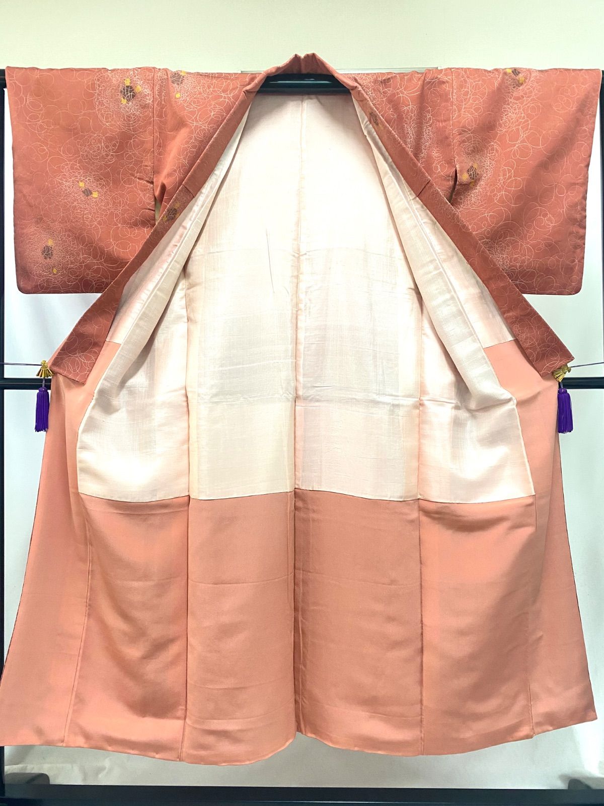 着物】アンティーク着物 アンティーク 正絹 小紋 袷 抽象柄 渦巻き模様