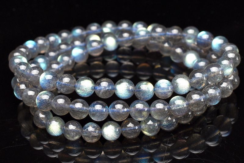 １点物 高品質 レインボーシラー ラブラドライト 6 mm 3連タイプ ブレスレット パワーストーン 天然石 _U 8178