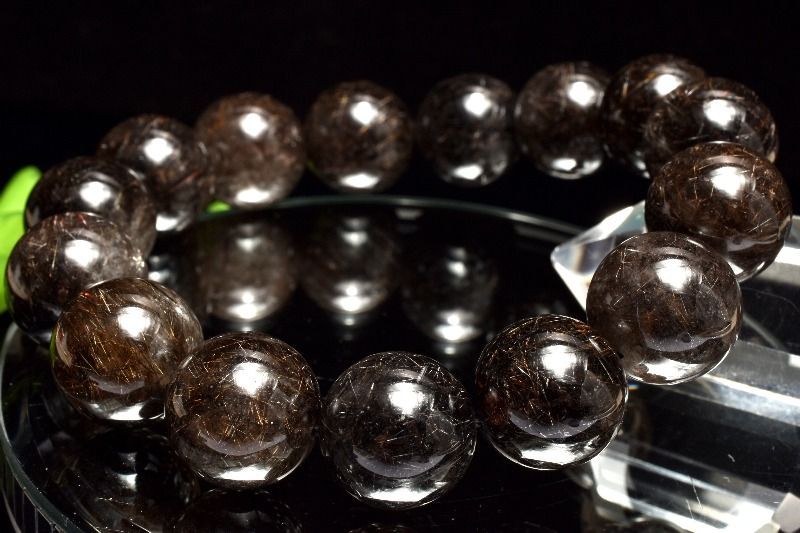 １点物 満杯内包 ブラックブロンズルチルクォーツ 14-14.5 mm ブレスレット パワーストーン 天然石 _MC 1650