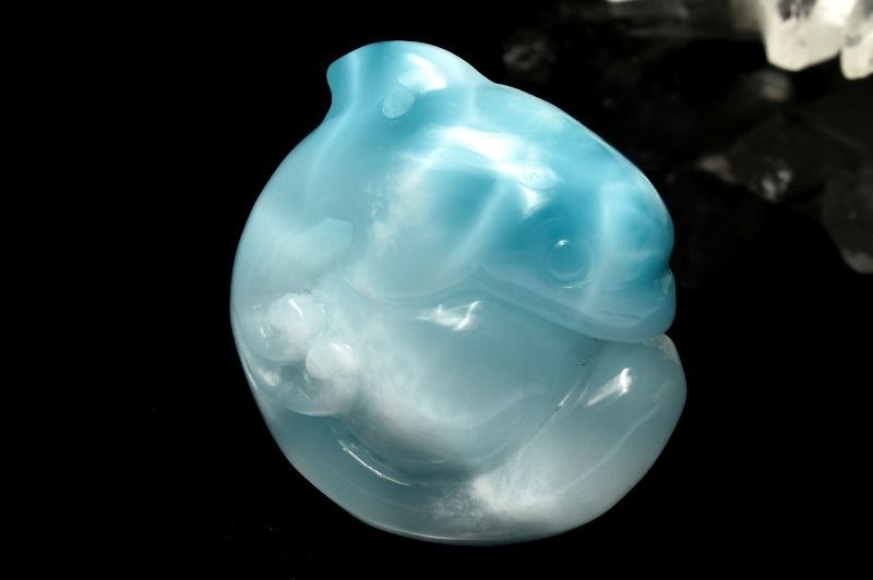 1点物】縁起物◇癒やしの石 ラリマー 26x24mm イルカ彫刻 置物