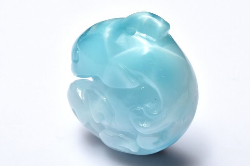 1点物】縁起物癒やしの石 ラリマー 26x24mm イルカ彫刻 置物