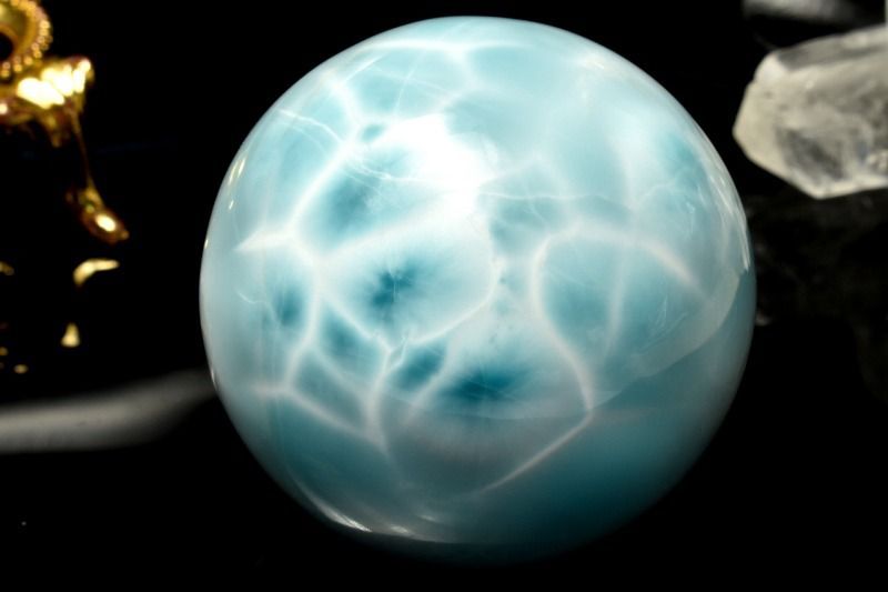 １点物 AA 大珠 亀甲模様 ラリマー 37 mm 丸玉 台座付き スフィア パワーストーン 天然石 _CG 6857 宅急便