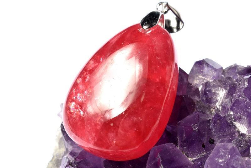  １点物 AAA シルバー925 ロードナイト 薔薇輝石 24 x 18 mm ドロップ ペンダントトップ パワーストーン 天然石 _PC 7585 ネックレス ペンダント アクセサリー