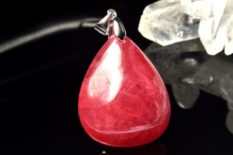 １点物 AAA シルバー925 ロードナイト 薔薇輝石 28 x 22 mm ドロップ ペンダントトップ パワーストーン 天然石 _PC 7586