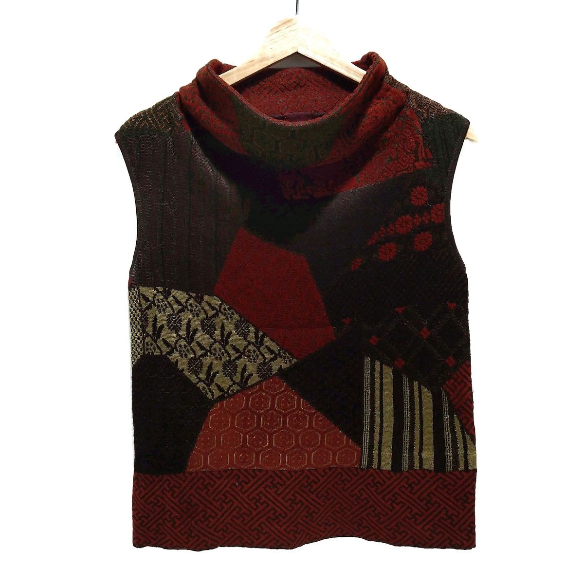 KENZO ケンゾー ノースリーブセーター サイズL レディース - ダークブラウン×レッド×マルチ ハイネック