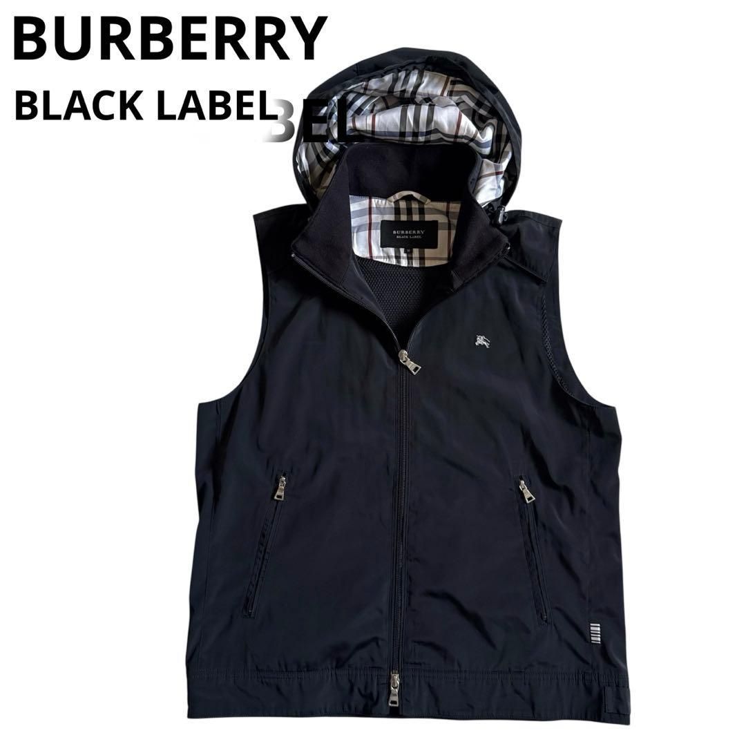 バーバリー　ベスト　ノバチェック　ホースロゴ 美品✨バーバリーブラックレーベル フード付きベスト ホースロゴ ノバ