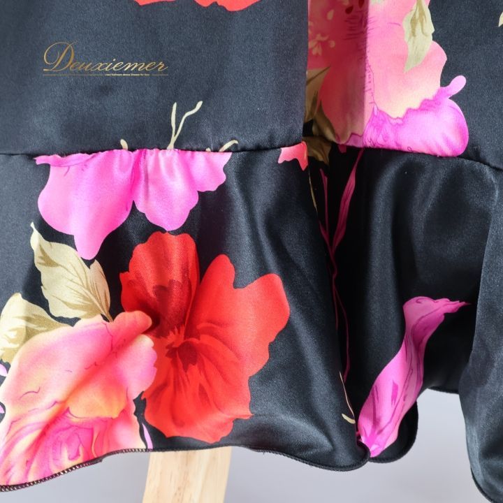 フラメンコ 衣装 ワンピース ドレス 黒 ピンク 赤 光沢 花柄 ボランテ