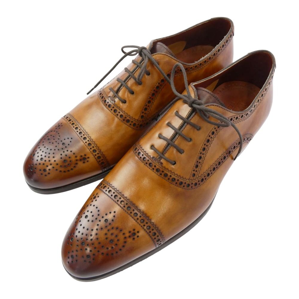 マグナーニ Selection 29902 セレクションライン ブローグ ステッチキャップトゥ レザー シューズ コニャック ライトブラウン系 43 上