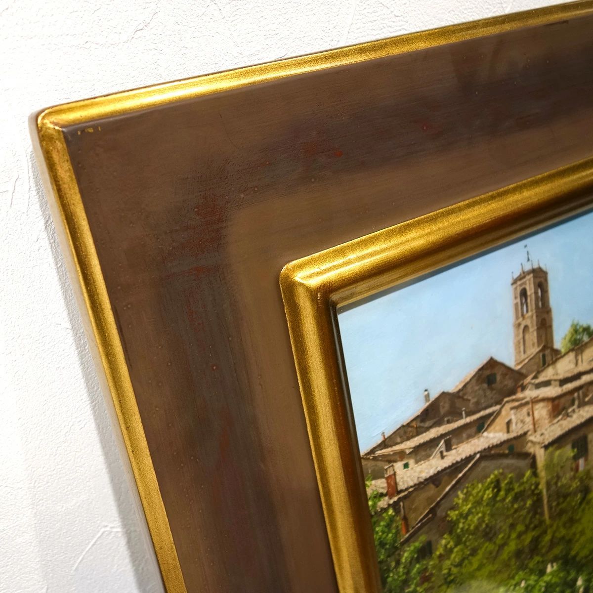 油彩画 変形10号 倉重栄二 「トスカーナの風景」 額入り 具象 油絵