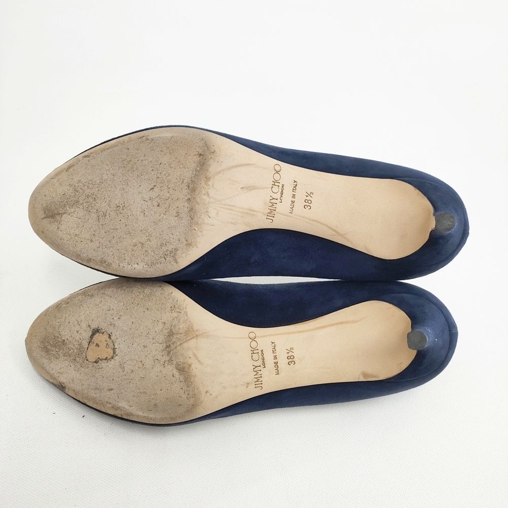 JIMMY CHOO スウェード ラウンドトゥ 38.5 パンプス ネイビー