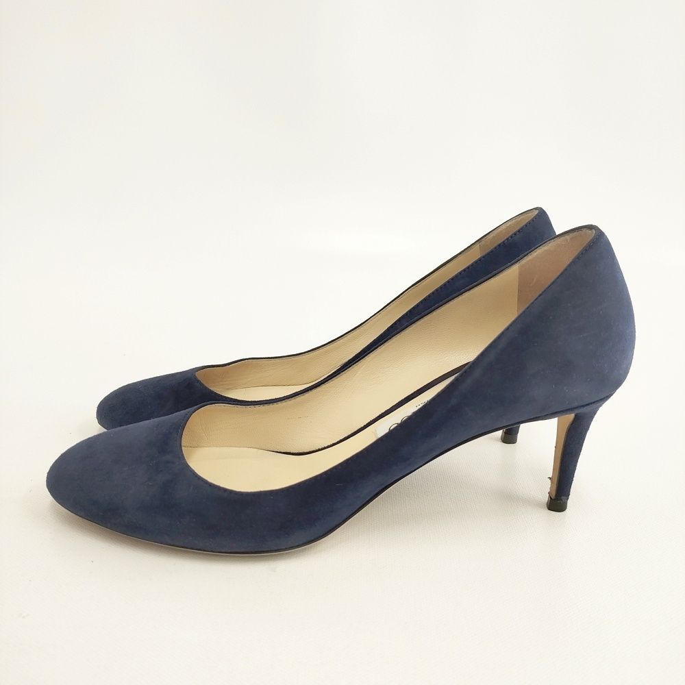 JIMMY CHOO スウェード ラウンドトゥ 38.5 パンプス ネイビー