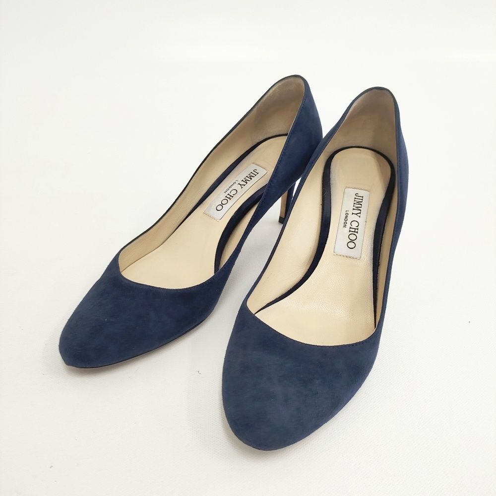 JIMMY CHOO スウェード ラウンドトゥ 38.5 パンプス ネイビー