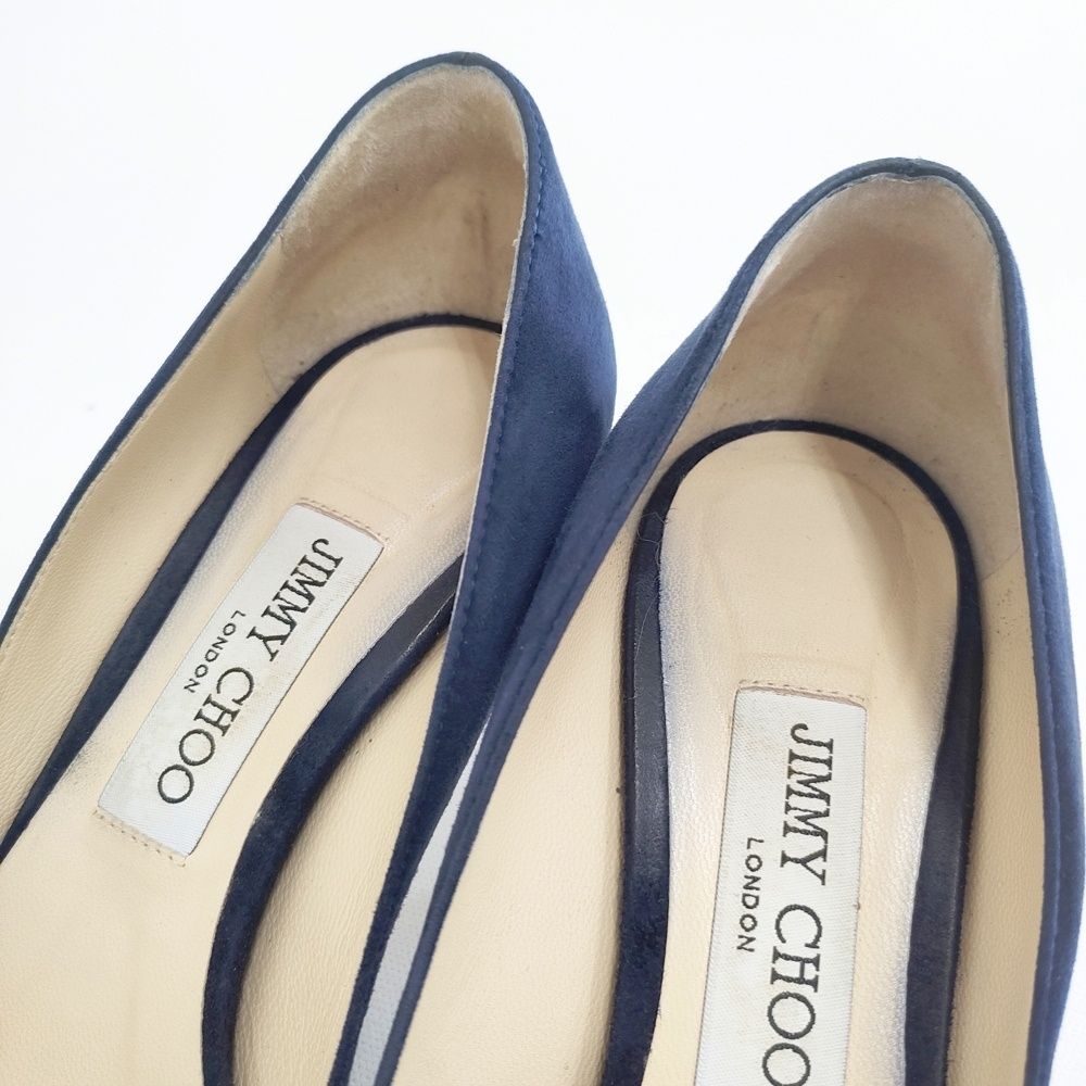 JIMMY CHOO スウェード ラウンドトゥ 38.5 パンプス ネイビー