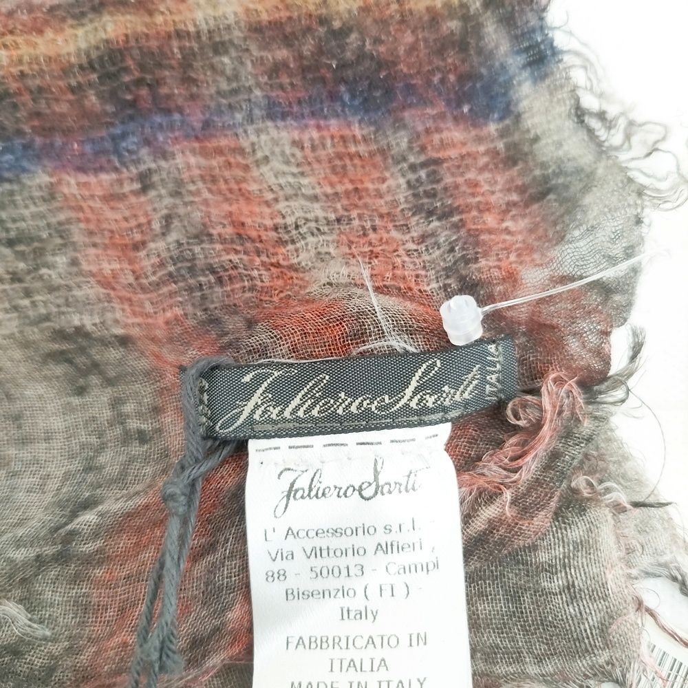 Faliero Sarti ウールモダールシルク チェック マフラー ストール レッド ブラウン レディース ファリエロサルティ 5 1119 T