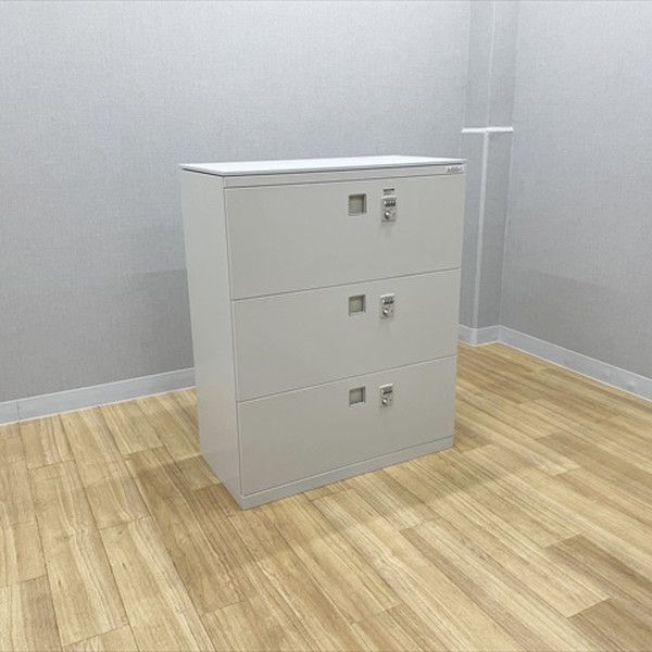 ラテラルキャビネット 3段 レクトライン ダイヤル式 天板付 オフィス書庫 スチール収納 オカムラ ライトスモーク