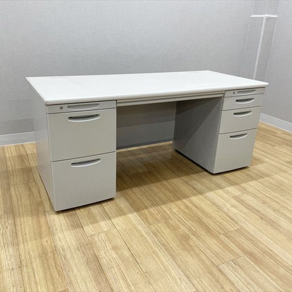 両袖デスク W 1600 オフィスデスク 引出し付き スチールデスク オカムラ ライトスモーク