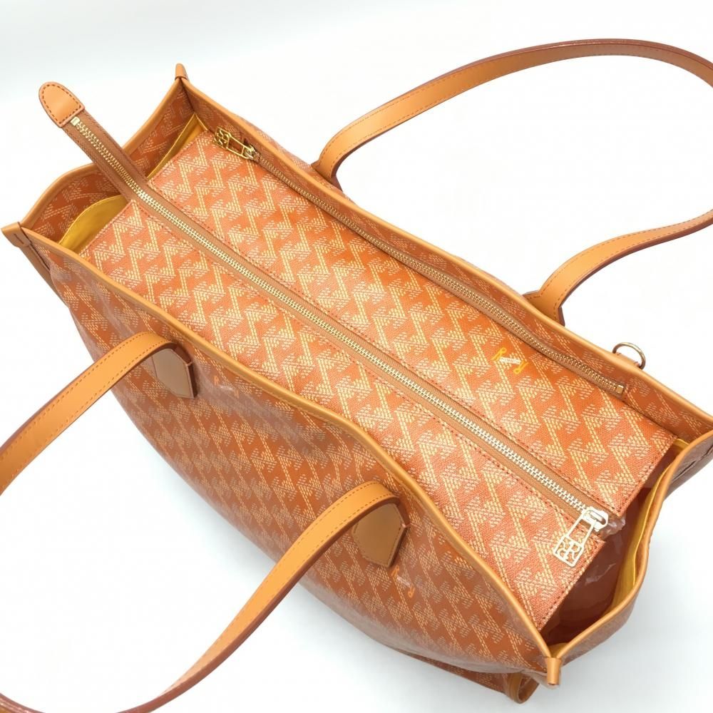 美品】レザレクション ボストンバッグ オレンジ ロゴ総柄 トートバッグ