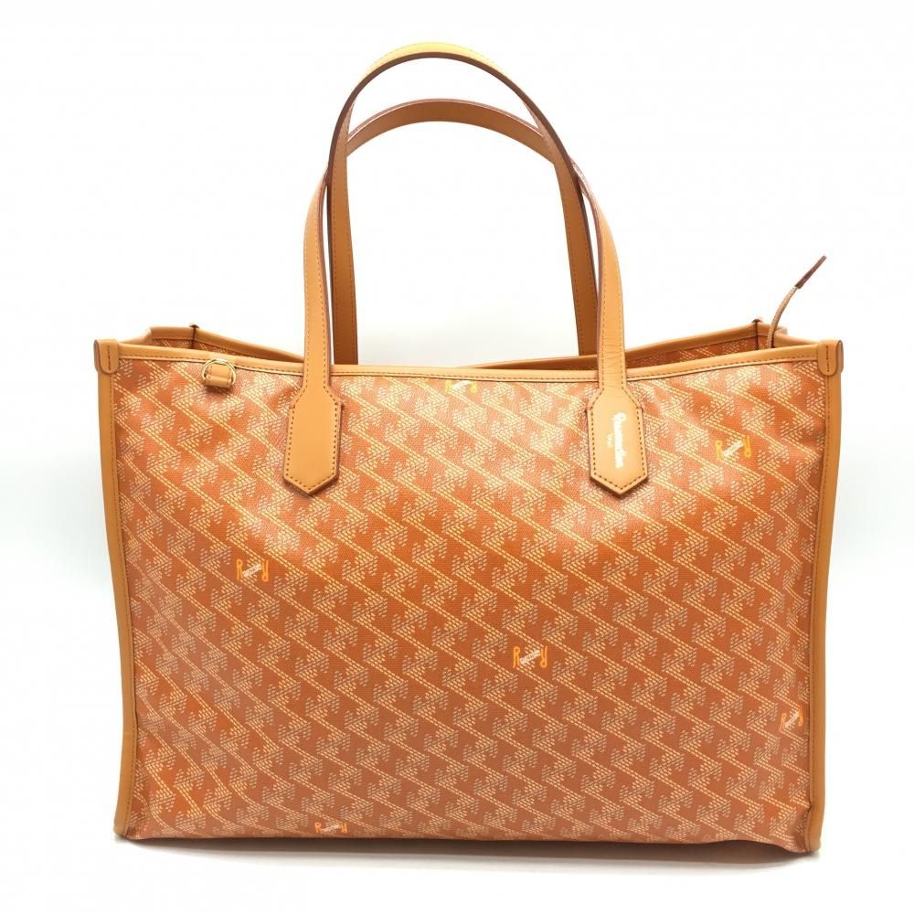 美品】レザレクション ボストンバッグ オレンジ ロゴ総柄 トートバッグ