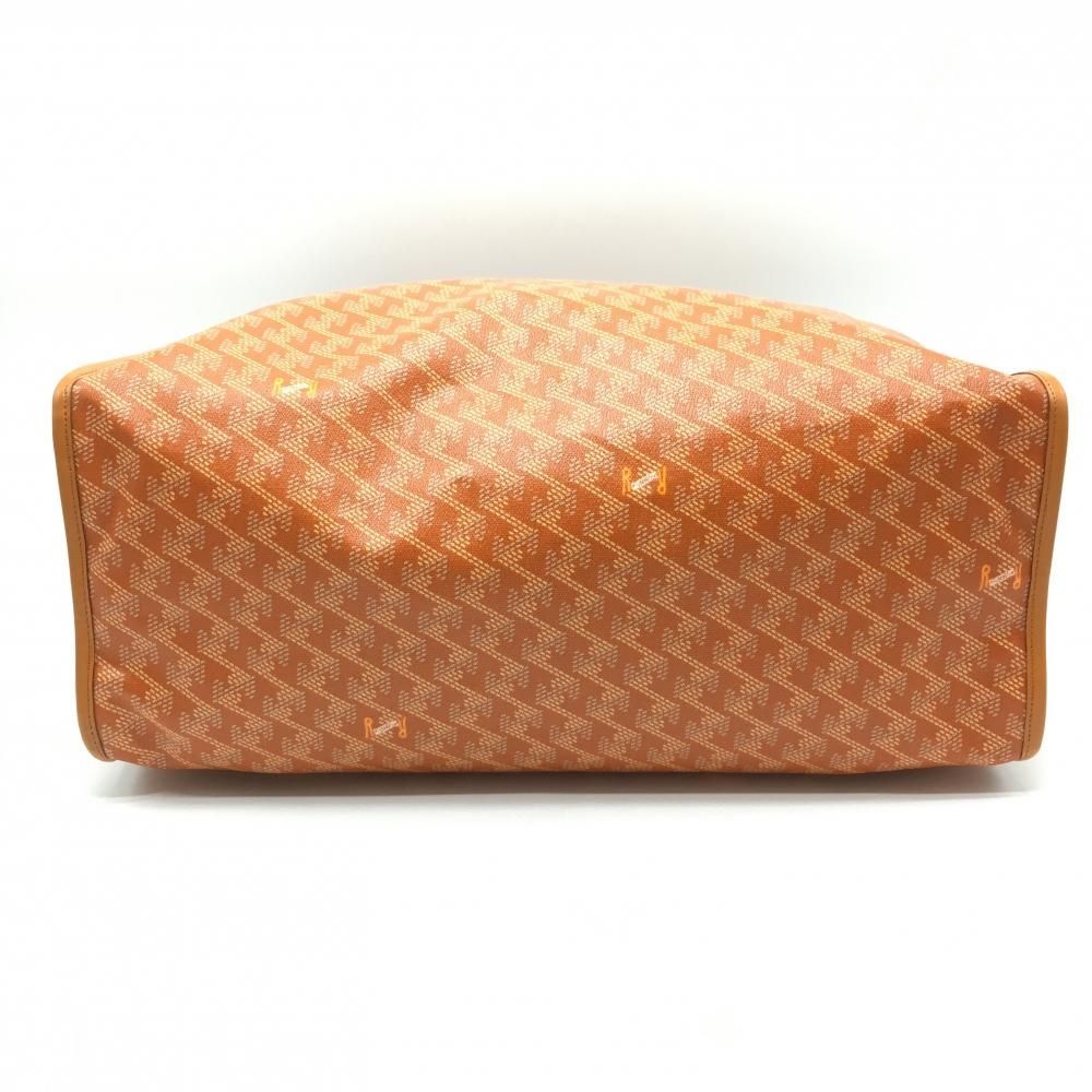 美品】レザレクション ボストンバッグ オレンジ ロゴ総柄 トートバッグ